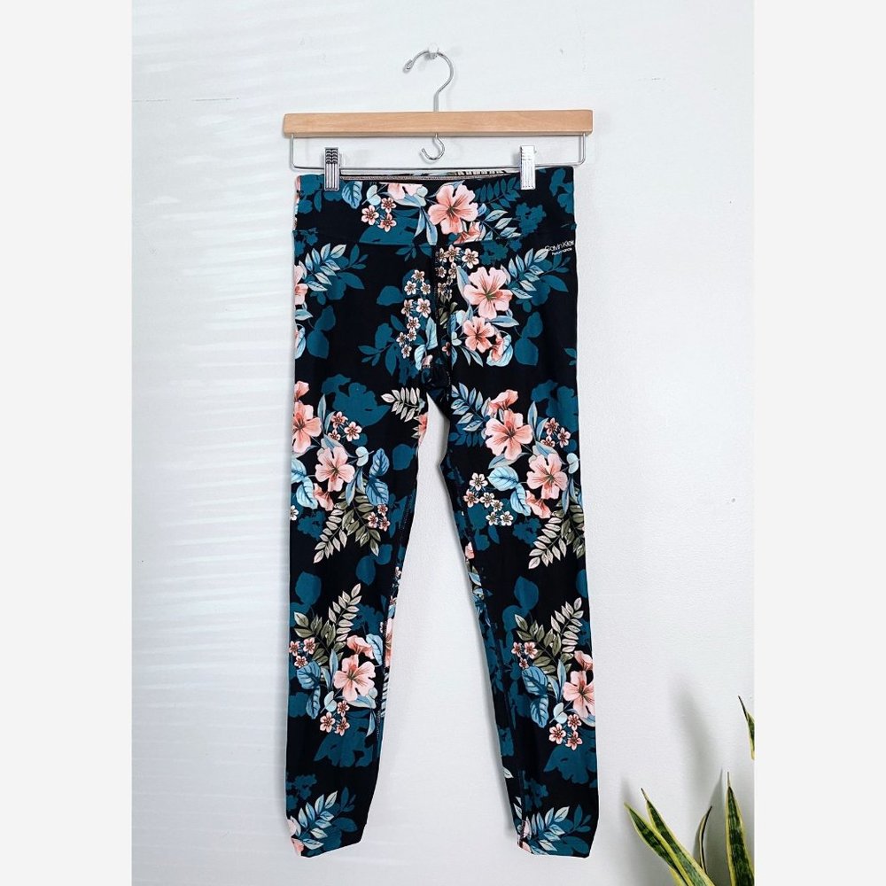 Calvin Klein NWOT Performance Leggings Floral Print High Waist Size Small